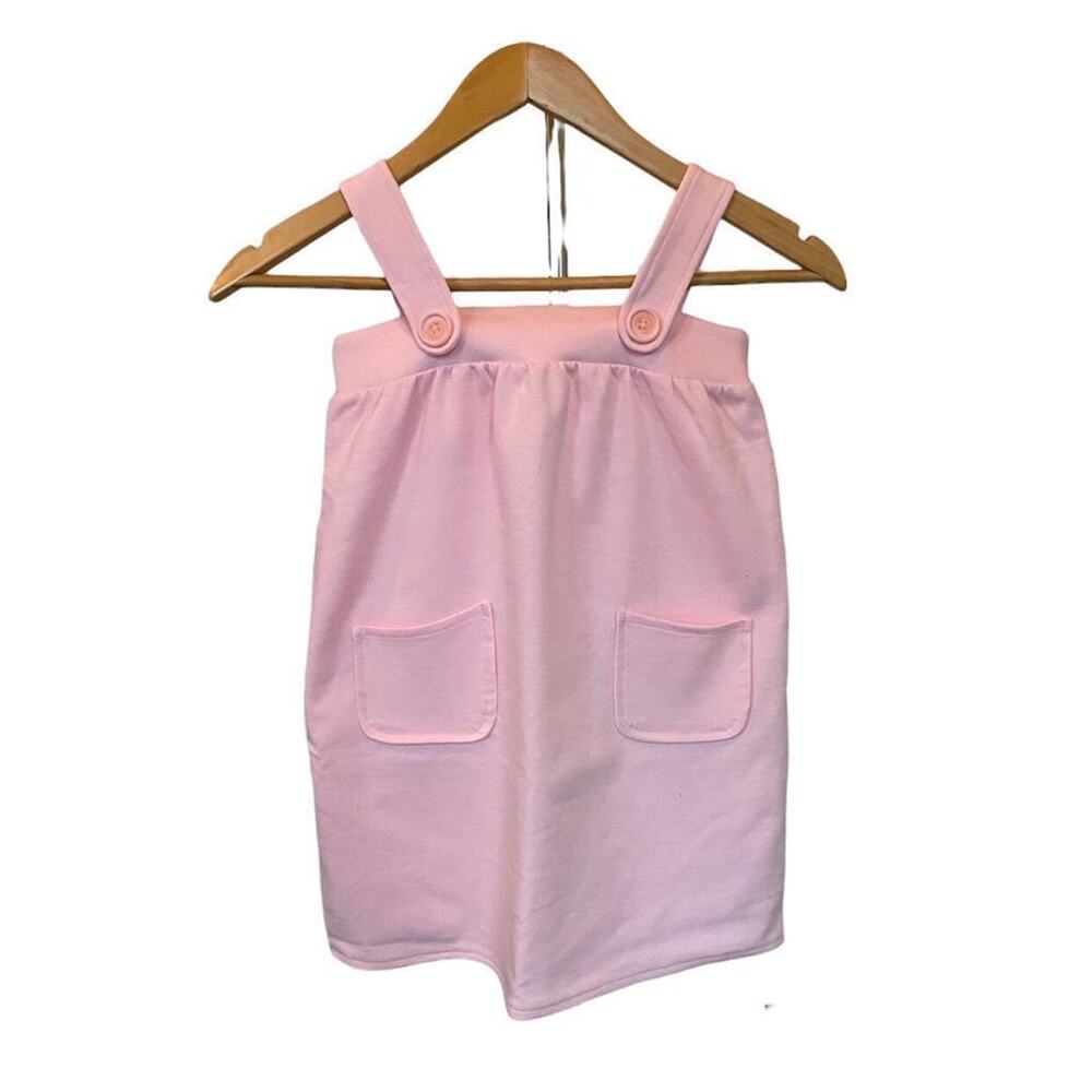 NWOT Girls 5T Old Navy Pink Apron A-Line Pocket Dress Sundress Wide Strap Button